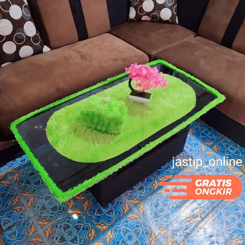 Taplak meja tamu kaca satu set / meja sofa ukuran 100cm x 50cm