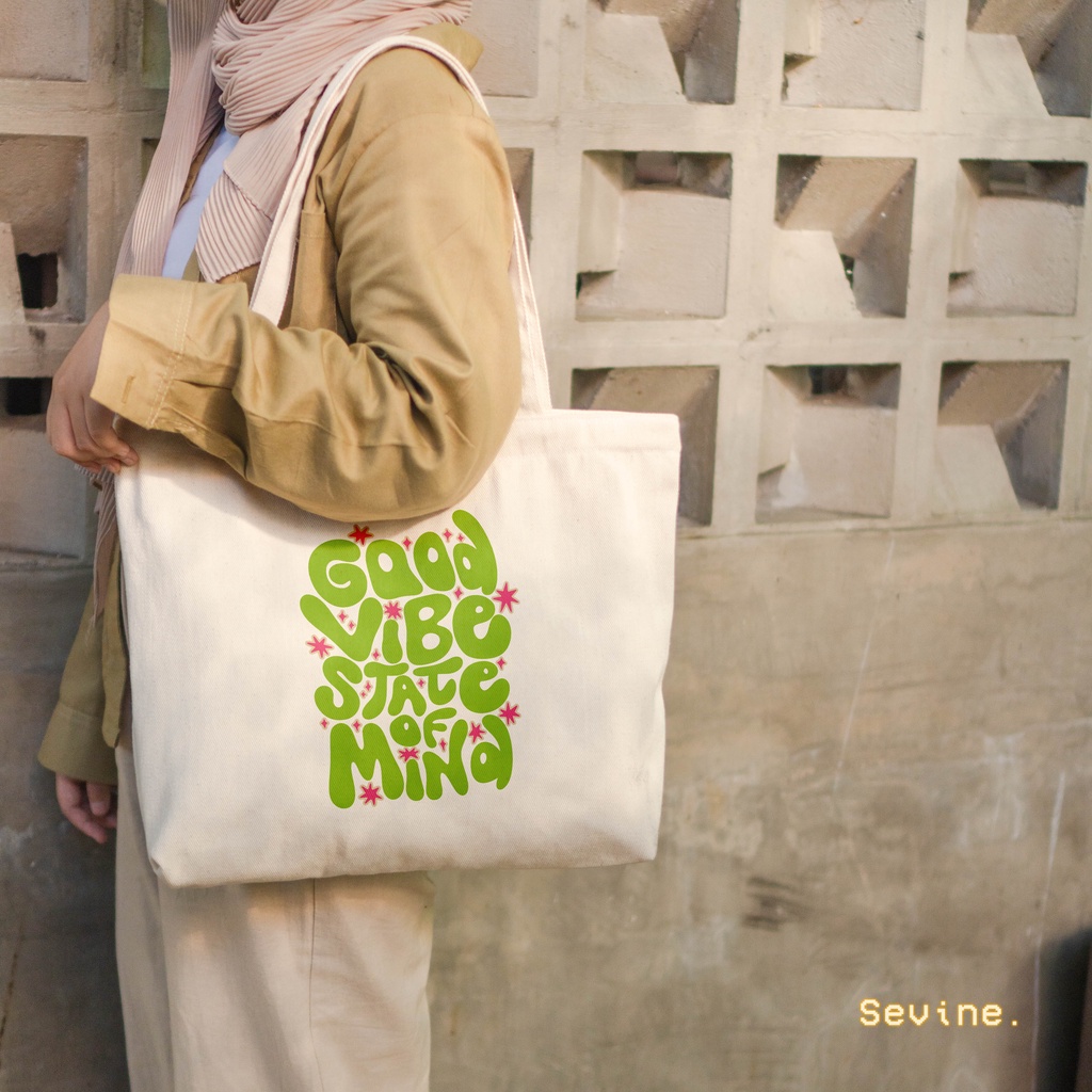 Sevine Tote Bag Kanvas Emily Aesthetic Resleting Tas Wanita Kuliah Fashion Laptop Totebag Quotes Groovy Retro Vintage - KGR