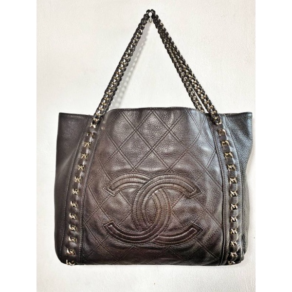 CHANEL Chain Caviar South North Dark Brown Tote bag Preloved