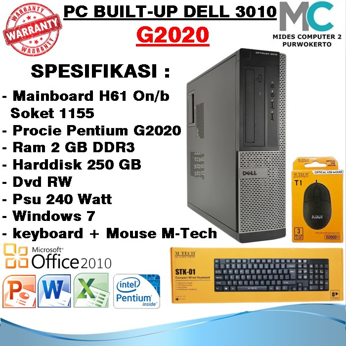 CPU PC Built UP Dell Optiplex 3010 Slim Mini Pentium G2020 Bonus Keyboard Mouse