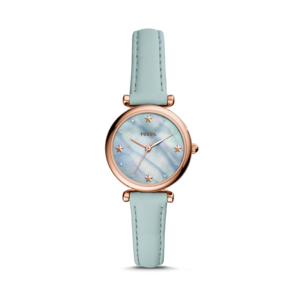 Fossil Carlie Mini Three-Hand Aqua Leather Watch - Jam Tangan Analog Wanita - ES4528