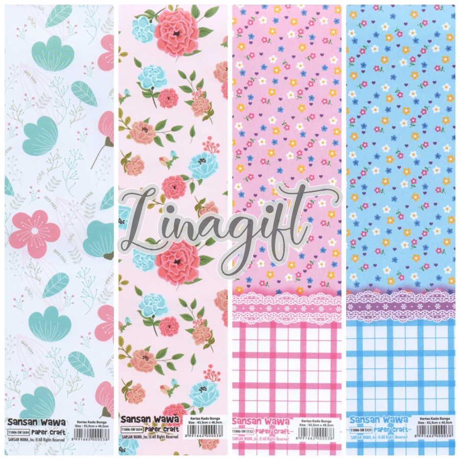 ( 5 Lembar ) FLOWER SANWA - KERTAS KADO - GIFT WRAP PAPER SANSAN WAWA FLOWER BUNGA BUTTERFLY