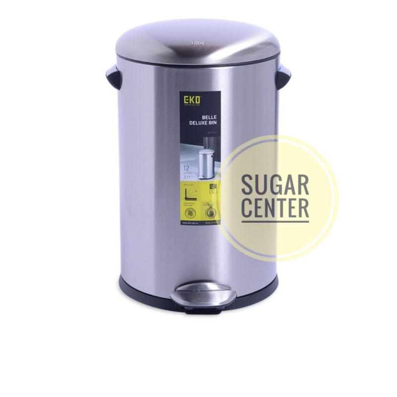 Eko Tempat Sampah 12 Liter Stainless/Tempat Sampah Pedal Silver Chrome/Tempat Sampah Injak