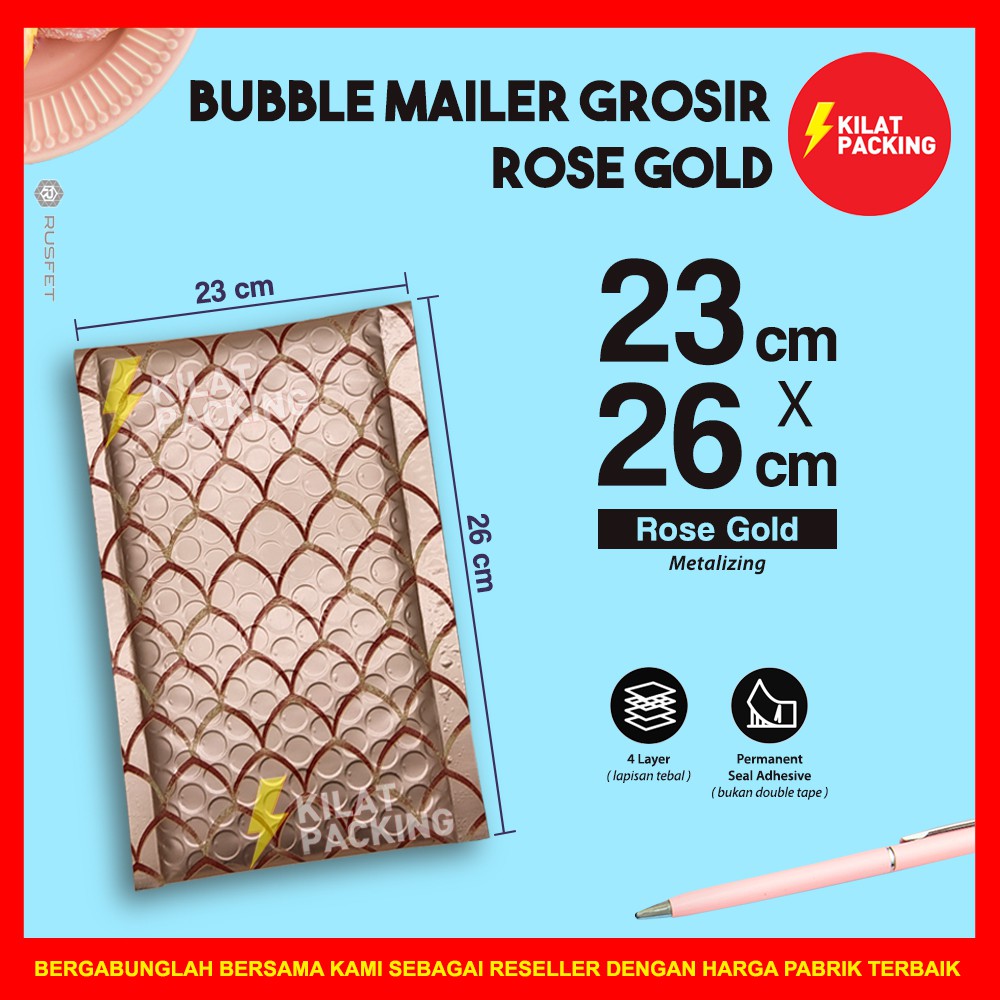 AMPLOP BUBBLE MURAH | BUBBLE MAILER PREMIUM | POLYBUBBLE MURAH MOTIF ROSE GOLD 23CM X 26CM
