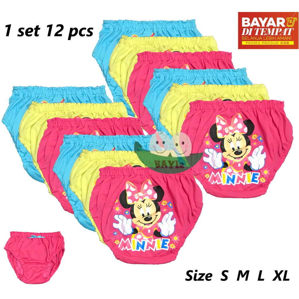 BAYIe - 12 PCS Celana Dalam/CD Anak Perempuan/Cewek KERUT SANTPOLO Bahan 100% KATUN Tebal SNI