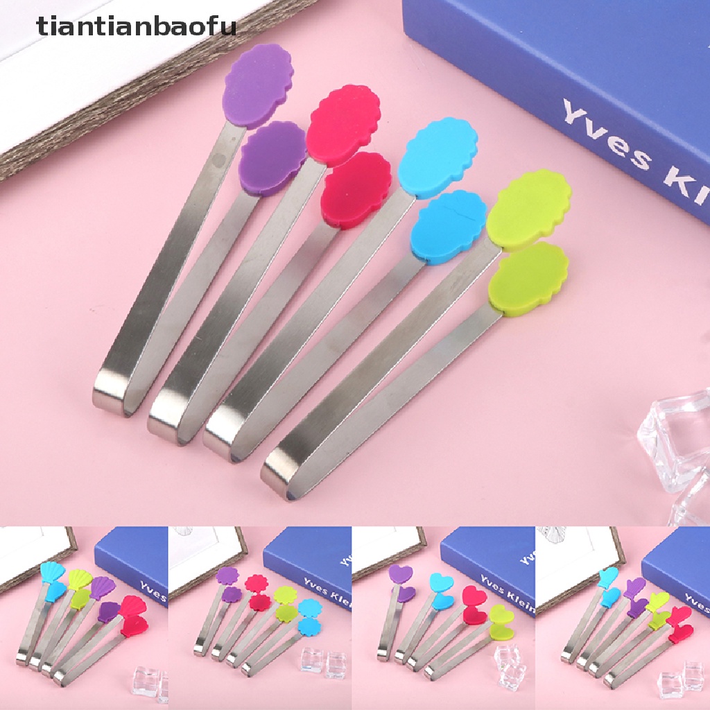 [tiantianbaofu] 1Pc Silicone Food Tongs Flower Shape Stainless Steel Non-slip Ice Candy FoodClip Boutique