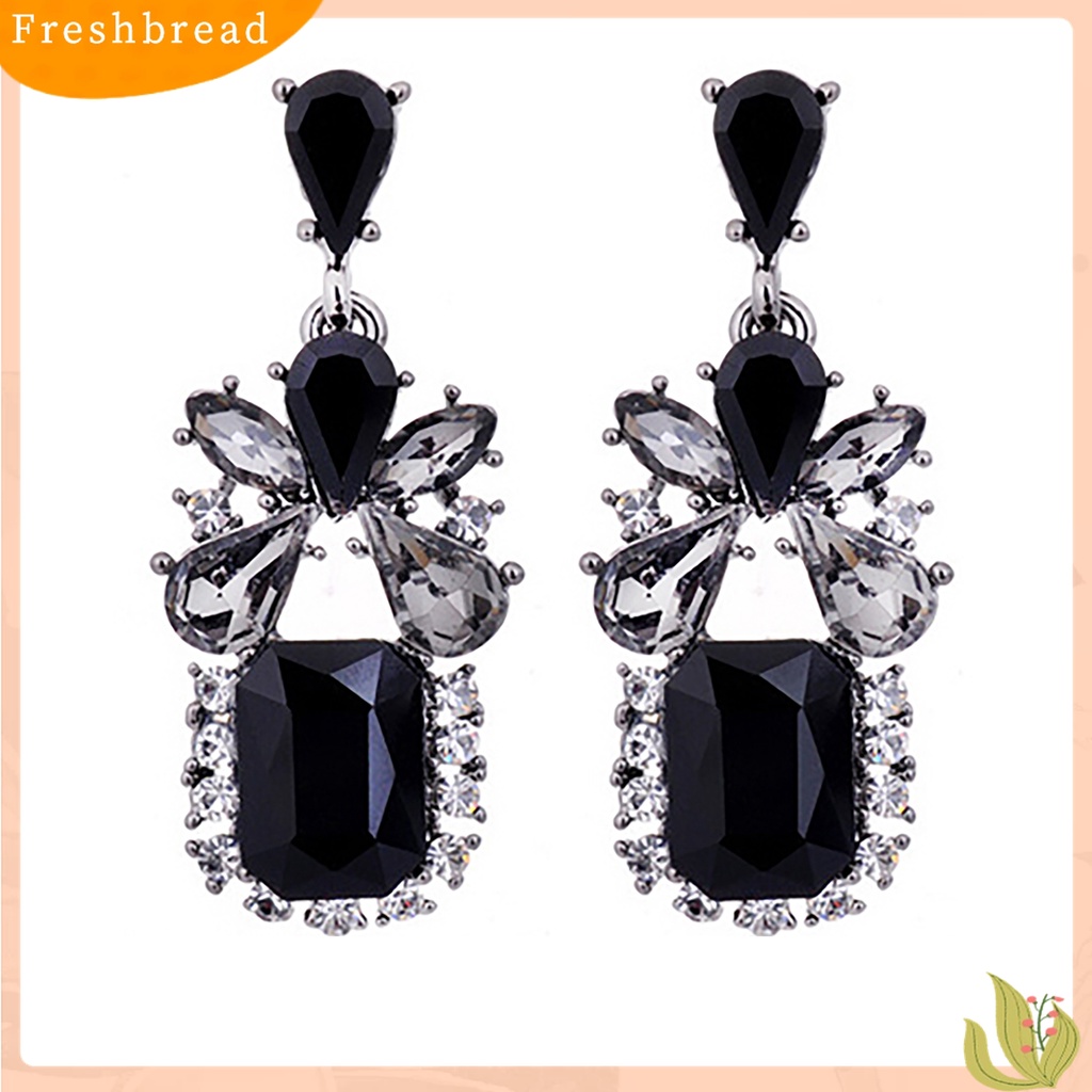 【Fresh】Women's Vintage Black Square Waterdrop Zircon Eardrop Dangle Earrings Jewelry