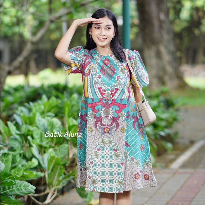 Dress Batik Modern Wanita Premium Dres Batik Wanita Modern Dewasa Jumbo Elegan Pasangan Kondangan Tanpa Lengan Dres Batik Solo Asli Wanita Lapis Trikot Couple Tunik Batik Modern Terbaru FASHION BATIK ALUNA