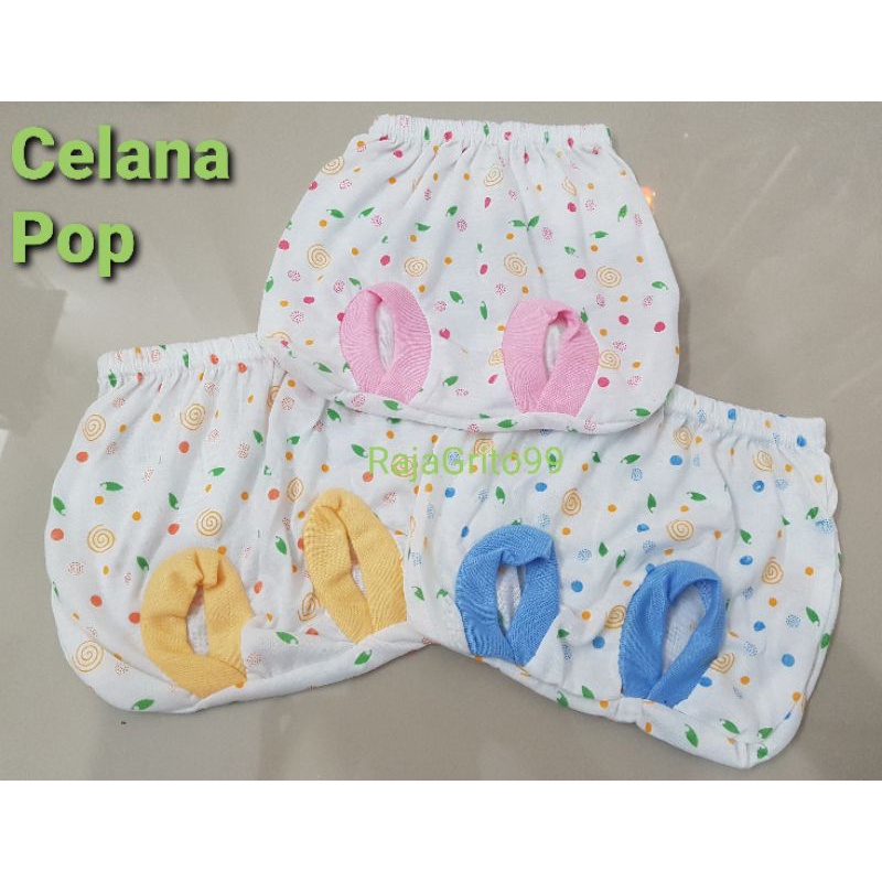 3 pcs celana pop bayi Motif Sablon / celana kacamata bayi Large Print / Celana kodok besar, bahan Polyester