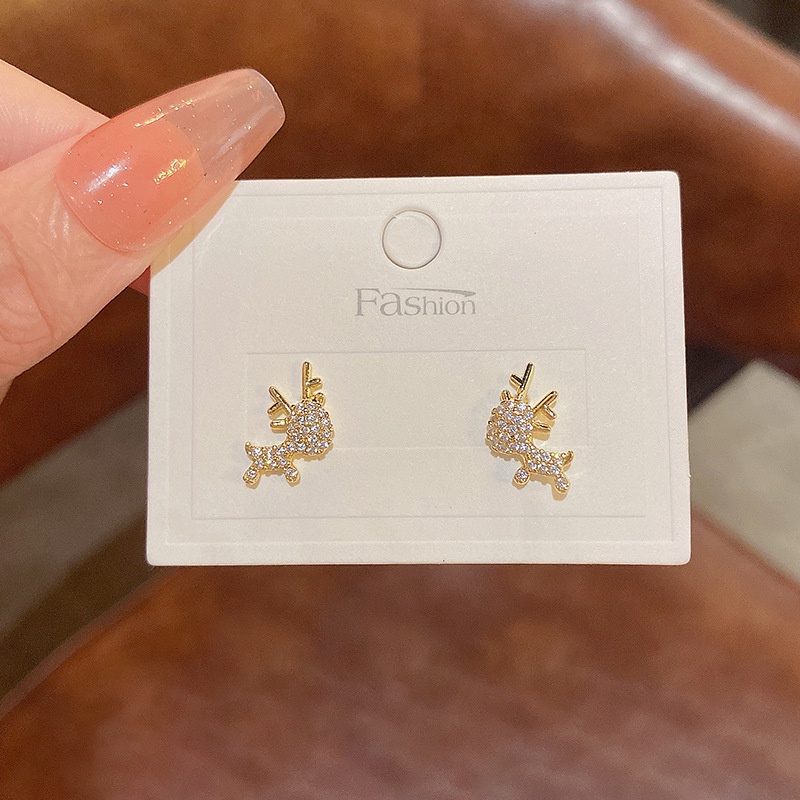 Anting Tusuk Sterling silver 925 Desain Rusa Hias Zircon Untuk Wanita