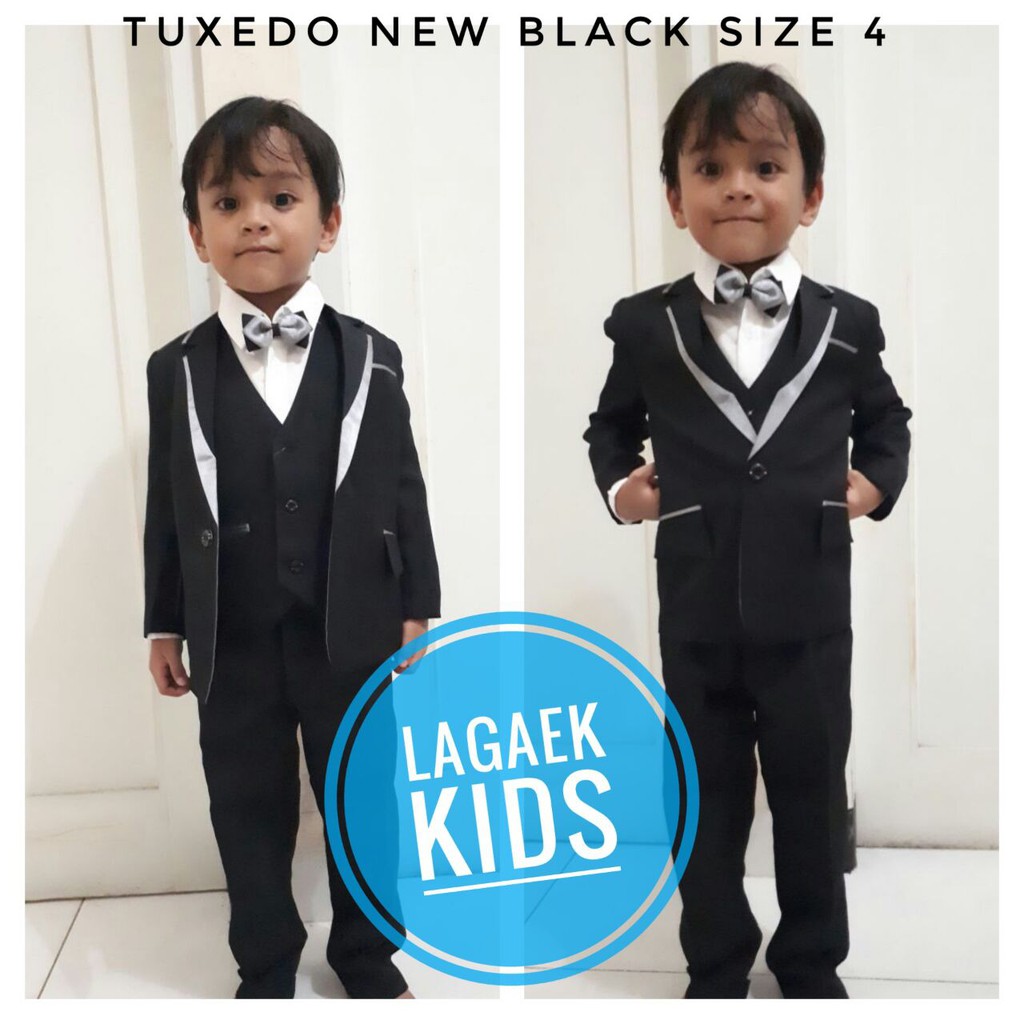 Jas Anak Tuxedo Anak Lis Abu 1 - 10 Tahun Setelan Jas Anak Premium 8in1 HITAM Usia 1 - 10 Tahun - Setelan Tuxedo Black Dasi Kupu-Kupu Black