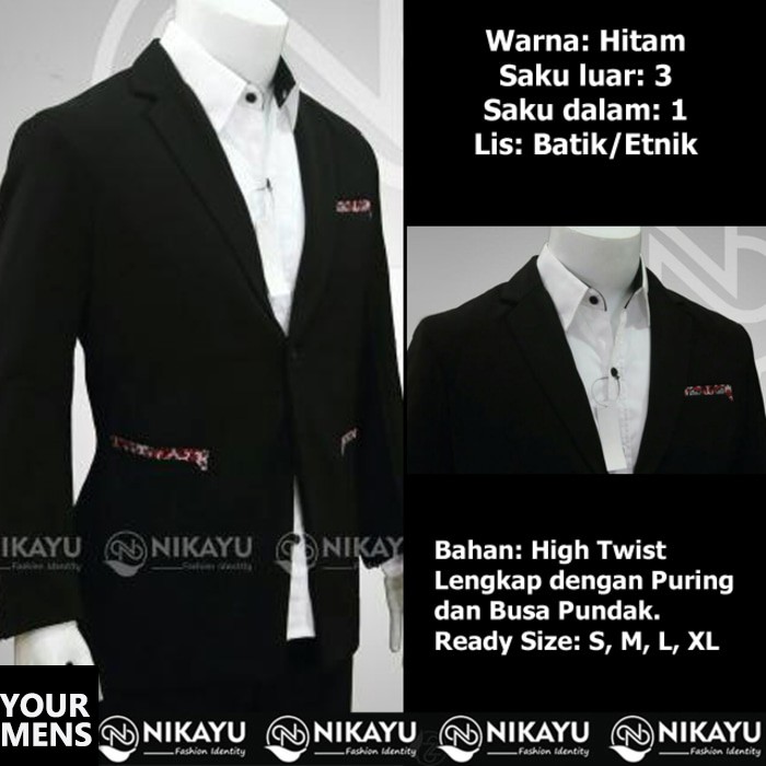 BLAZER PRIA HITAM MOTIF BATIK ETNIC - JAS PRIA SLIMFIT KOMBINASI BATIK HITAM NEW STYLE