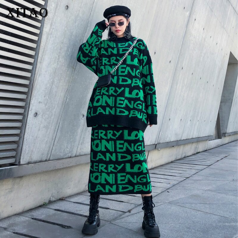 XITAO Letter Pattern Casual Pullover Two Pieces Set Women 2019 Autumn Fashion New Style O