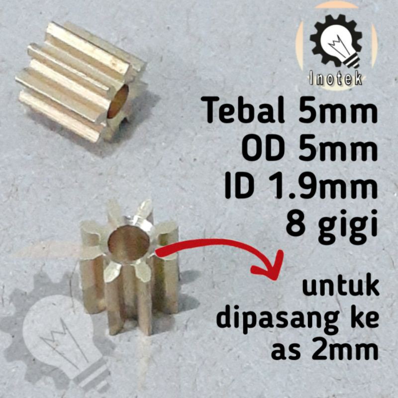 Pinion Gear Kuningan 8 Gigi Untuk Shaft 2mm Pinion 8T RC WPL