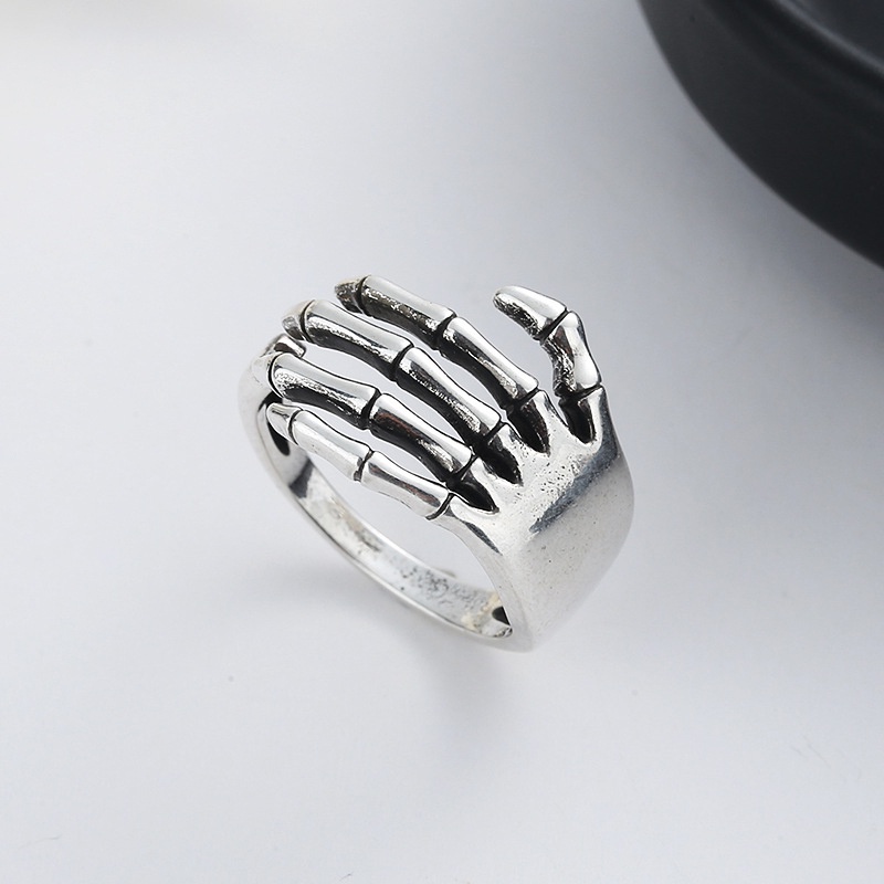 Cincin Model Terbuka Desain Cakar Tengkorak Gaya Korea Punk Gothic Vintage Untuk Wanita