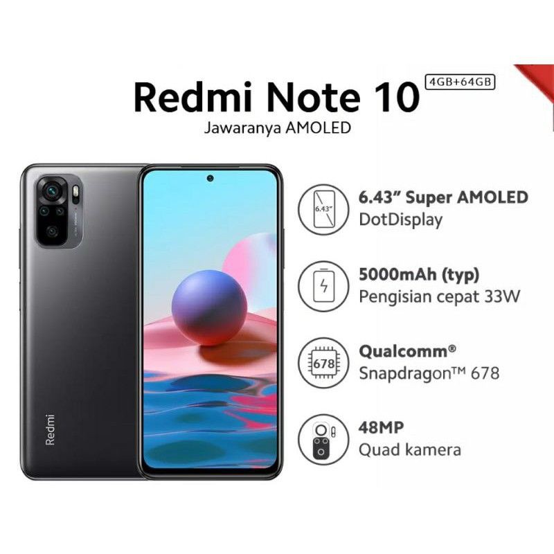 redmi Note 10 & Redmi 10 4/64 & 6/128GB NEW segel garansi resmi-Hitam