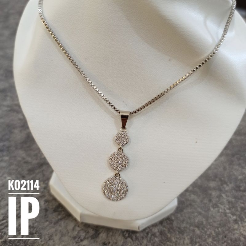 Kalung Fashion Rhodium Plat Zircon 3 Tingkat K02114