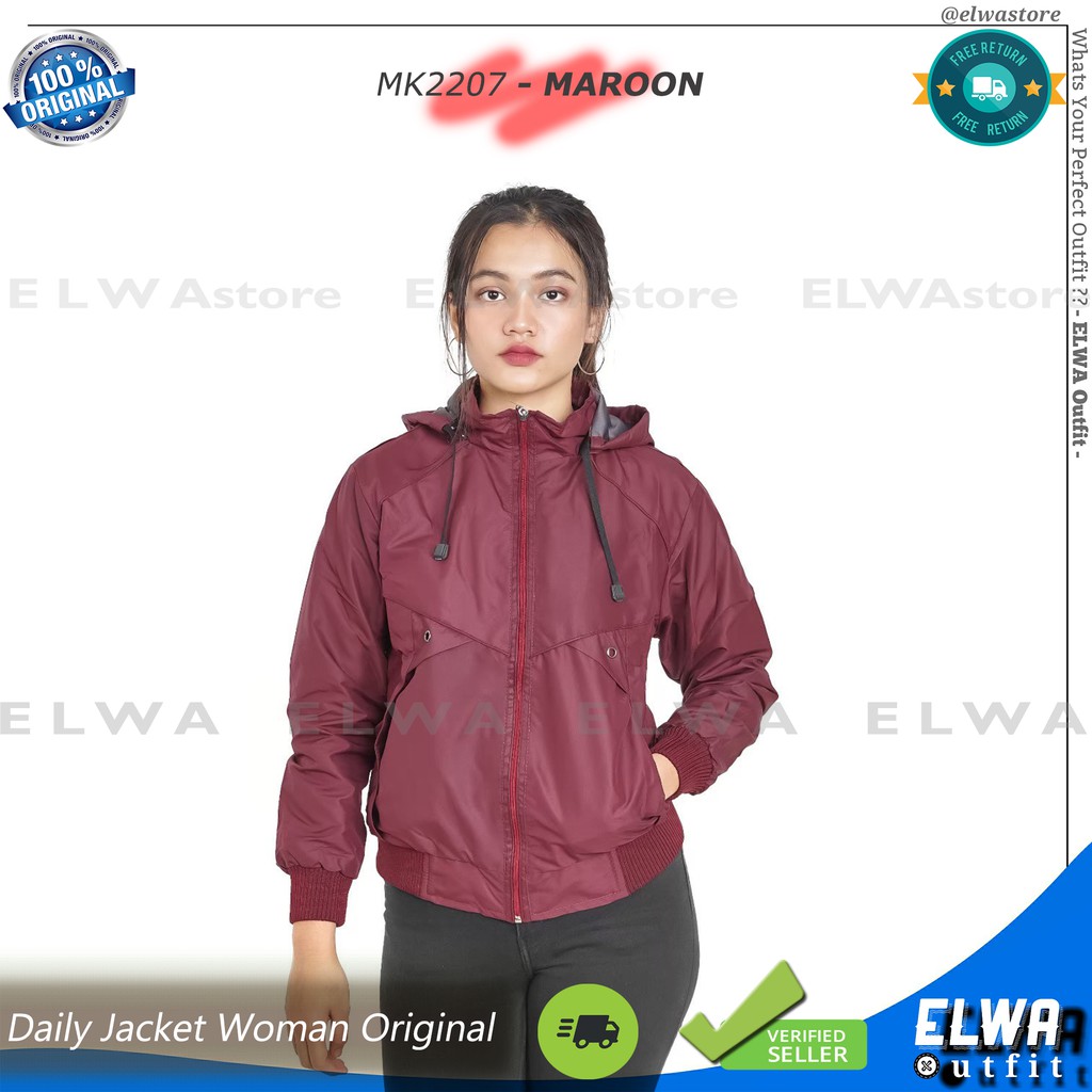 ZIPPER MK2207 BANYAK WARNA Jaket Hoodie Wanita Parasut Jaket Cewek Motor Original Distro Murah-Maroon