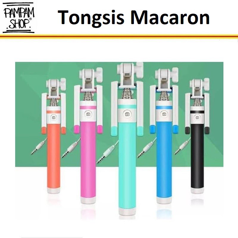 Tongsis Macaron Selfie Stick Lipat Makaron Holder U Tongkat Narsis Kabel With Holder U NON BLUETOOTH