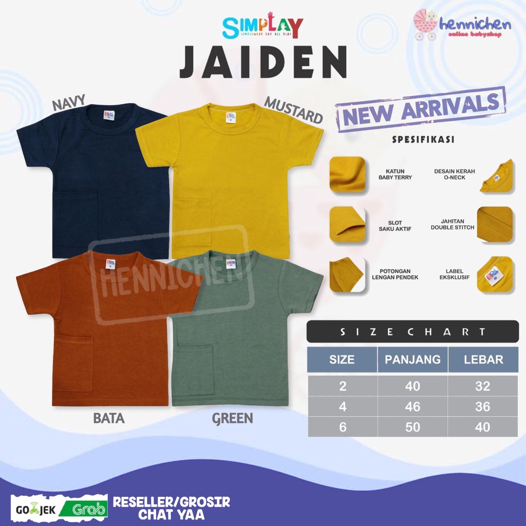 KAOS POCKET ANAK LAKI LAKI PEREMPUAN JAIDEN BAJU ANAK KAOS KANTONG UNISEX OVIKIDS 4 - 7 TAHUN