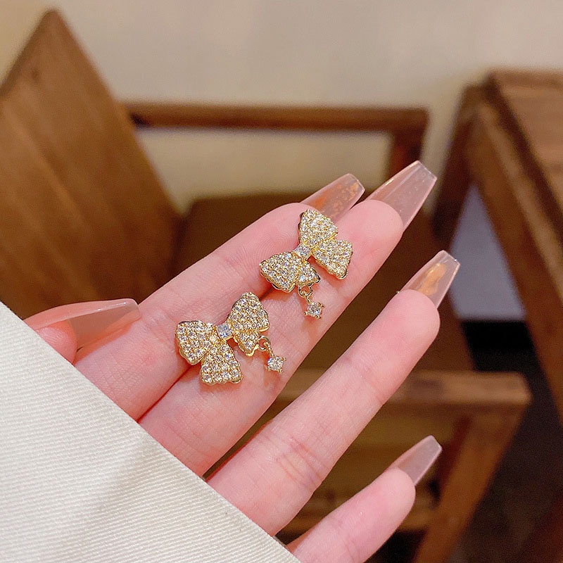 Anting Tusuk Sterling silver 925 Desain Pita Hias Berlian Zircon Untuk Wanita