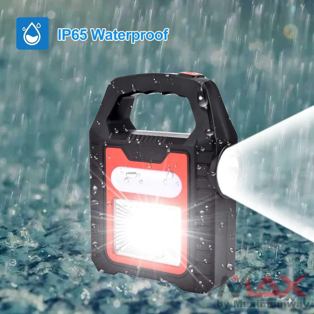 Senter Camping tenaga surya bisa Carger HP Lampu LED Solar Power Recharge cas ulang tenaga matahari Portable Solar Lamp COB LED Work Lantern Waterproof Emergency Spotlight USB Rechargeable Hand Lamp for Outdoor Hiking Camping