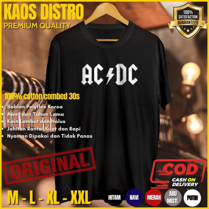 Kaos Band AC DC Baju Distro Pria Branded Original Tshirt Cowok Keren Kekinian AC DC