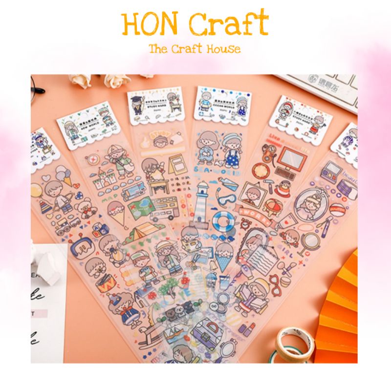 

HON Journal - DIY Diary Journal Sticker Cute Cartoon Girl Transparent Diary Decoration Sticker Mobile Phone DIY Decoration