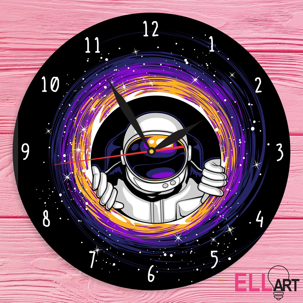 Jam Dinding Kayu Cute Galaxy Hiasan Pajangan Kamar Cowok Pria Lucu Astronot 3D