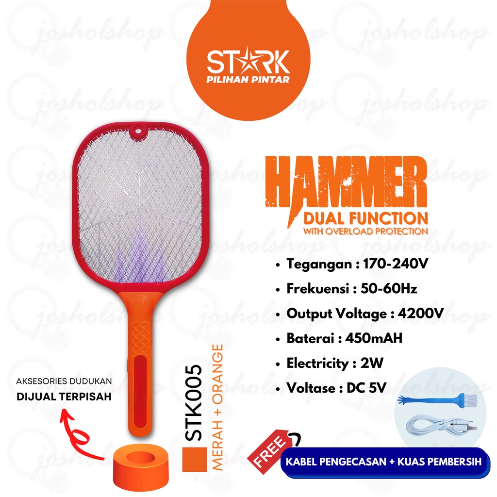 Stark Raket Nyamuk STK-005 Hammer ( Dual Fuction ) With Overload Protection