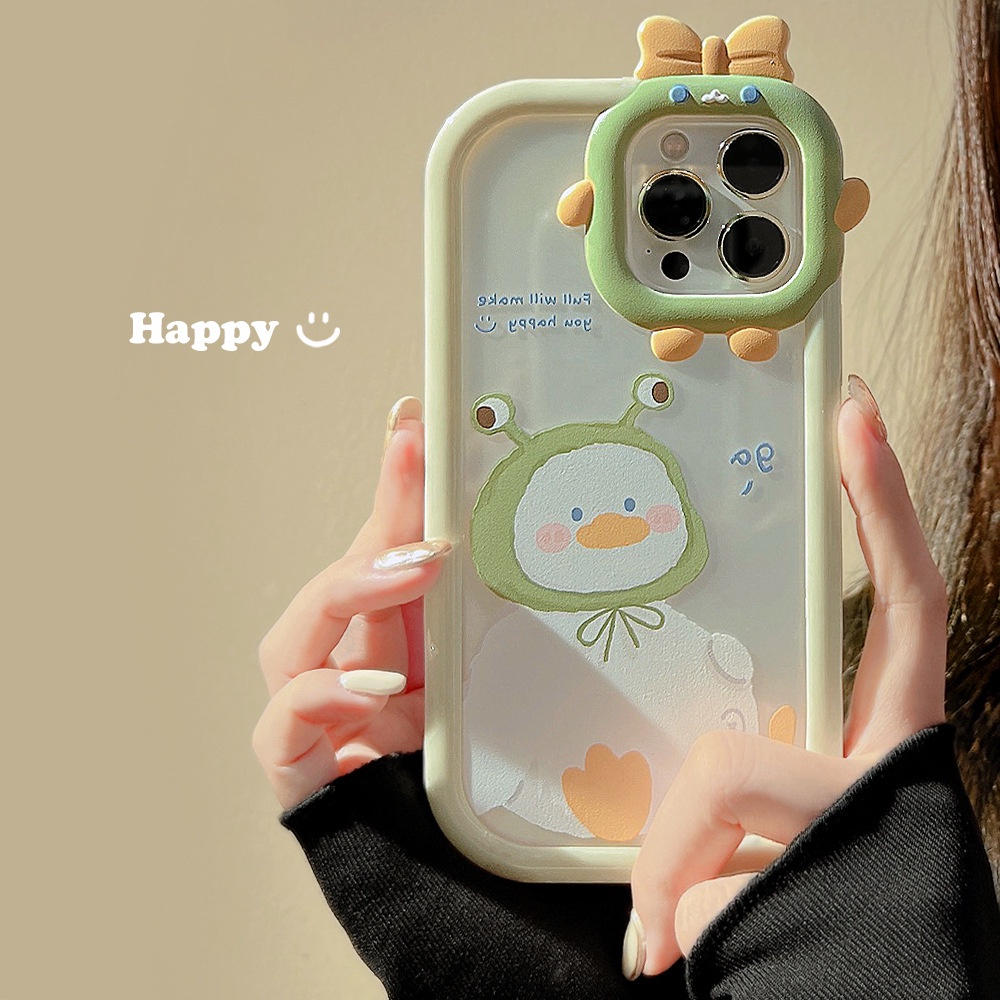 Case Pelindung 2 IN 1 Bahan Silikon Motif Kartun Bebek 3D Untuk Iphone 14 11 12 13 PRO MAX