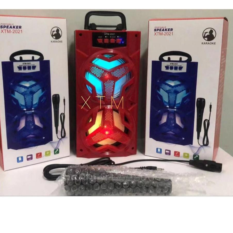 ➻ Speaker Bluetooth Fleco F-4021/XTM 2021 Bonus Mic karaoke Doble Speaker Sobwoofer Aktif ☄