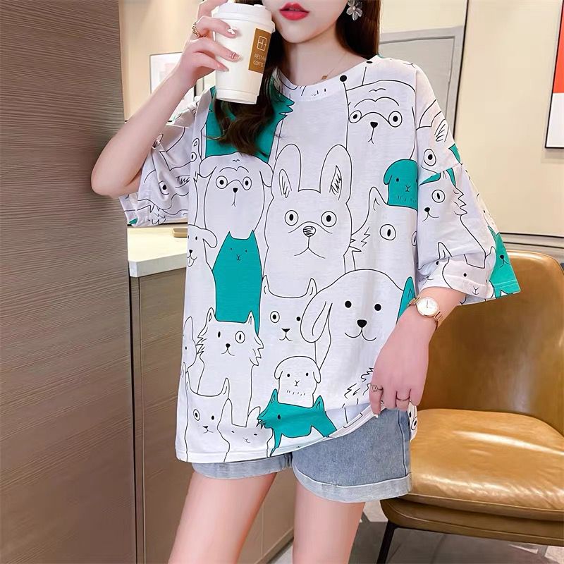 THISTLE - Oversize Tee Tshirt Wanita Model Longgar Motif Doggy Full Print