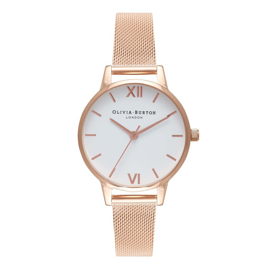 Jam Tangan Olivia Burton WHITE DIAL ROSE GOLD MESH - OB16MDW01