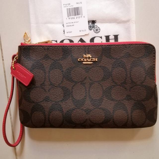 Coach large wristlet double zip mahogany-red