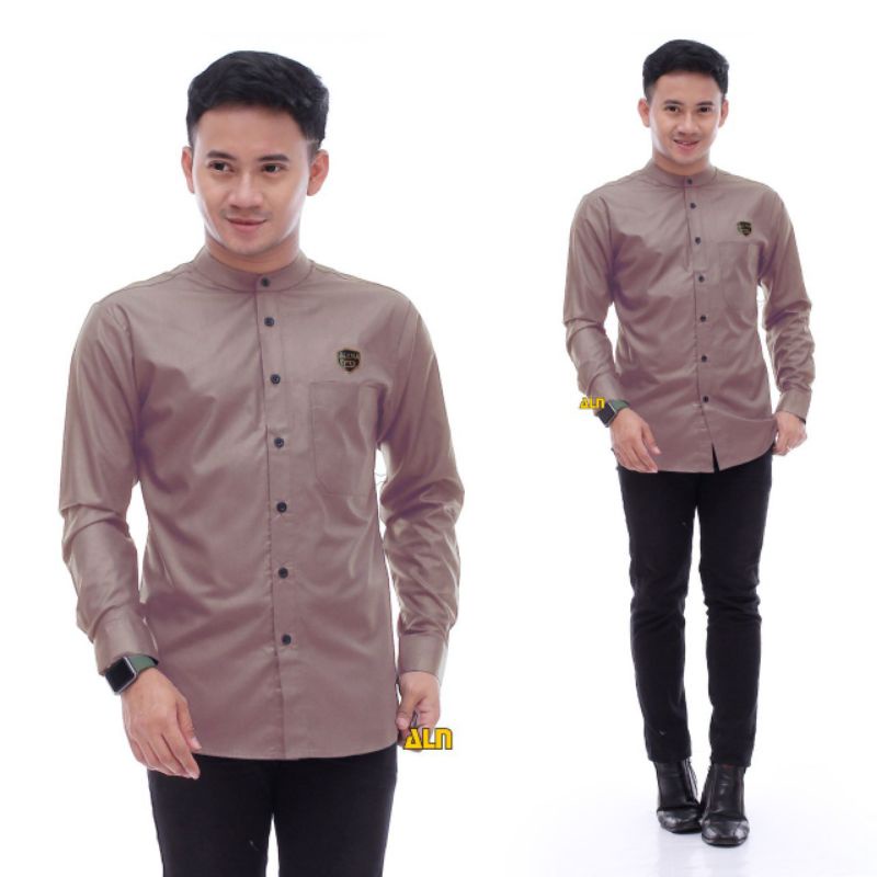 ATASAN KEMKO KALEP KEMEJA KOKO BUSANA MUSLIM PRIA COWOK LENGAN PANJANG POLOS COKSU MERAH MAROON HITA