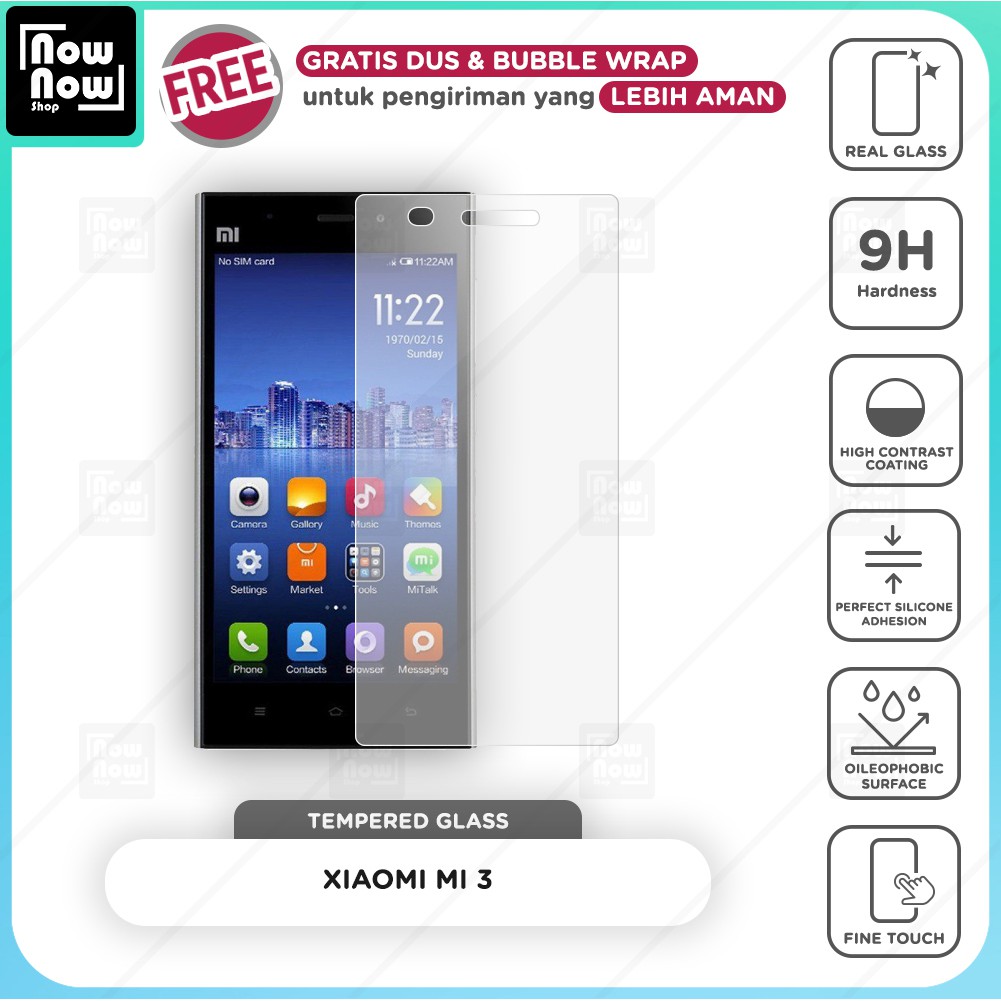 Tempered Glass Anti Gores Xiaomi Mi 3 Screen Guard Protector 9H Kaca Temperglass Mi3