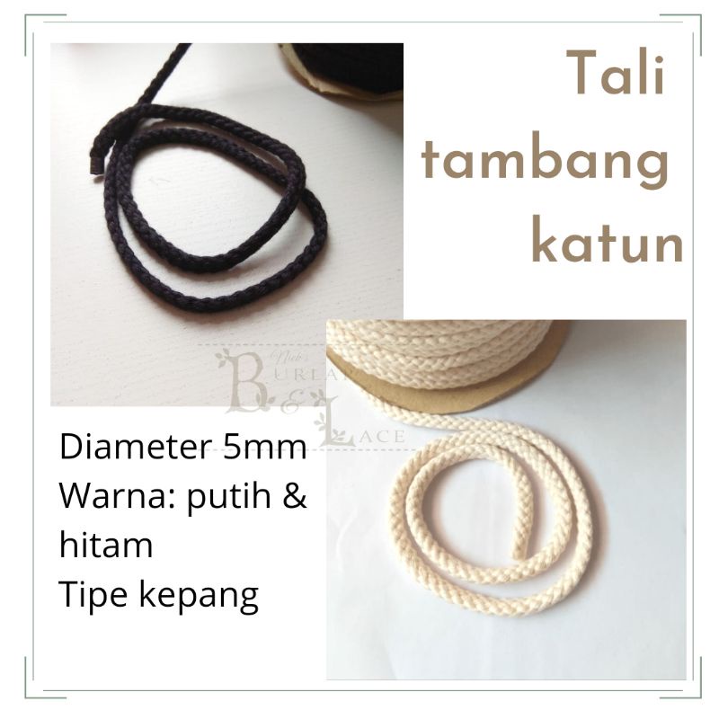 Tali katun Tambang Putih hitam 5mm