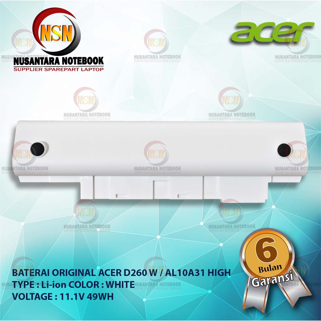 Baterai Original Acer Happy D257 D260 W Tebal / AL10A31 HIGH White