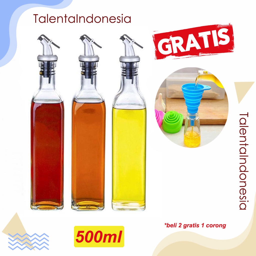 Oil Bottle Pourer Glass Botol Kaca Minyak Goreng Botol Cuka Kecap 500ml