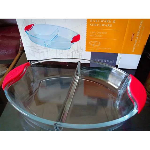 Bakeware & Serveware ( Oval Dish with Devider ) a.k.a Pinggan Tahan Panas ( Mangkuk Kaca )