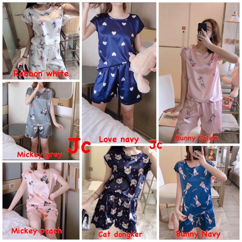 JC- Set TankTop Satin / Stelan tidur kensi import / Stelan Piyama Lengan Buntung Import