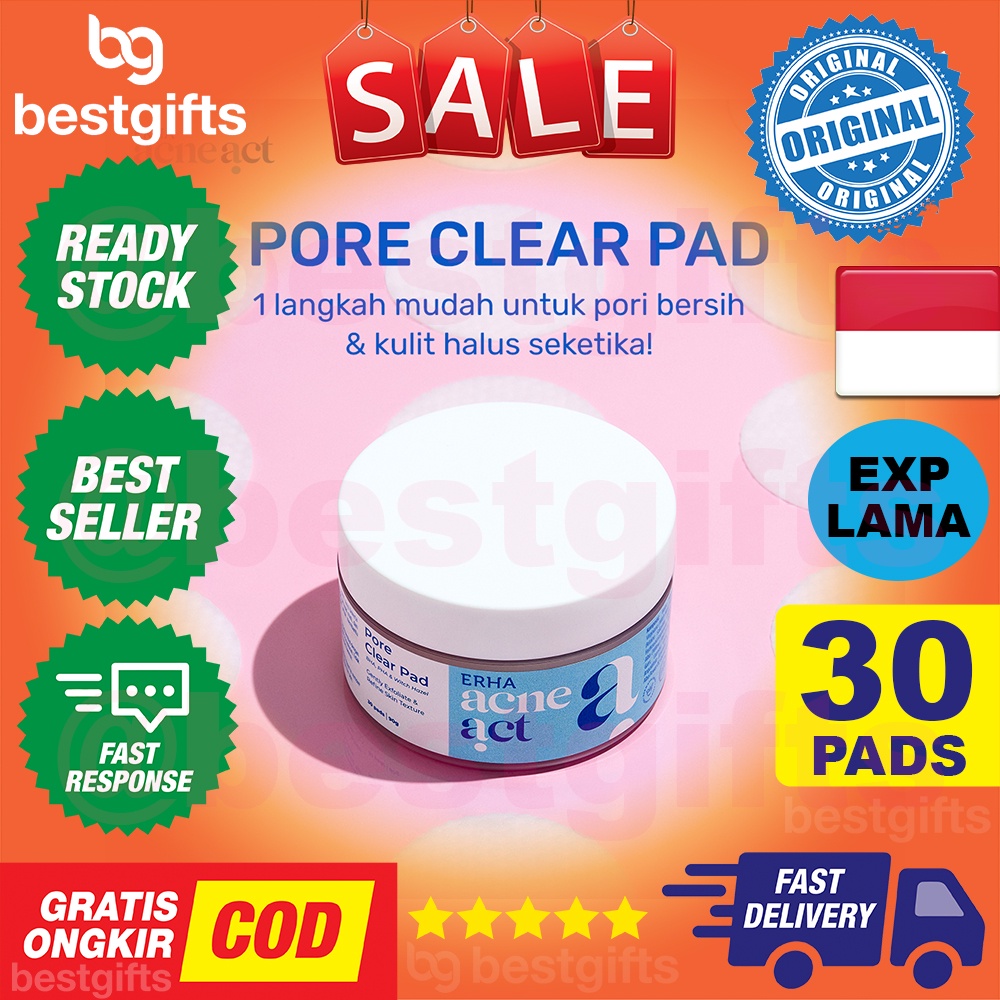 ERHA ACNE ACT PORE CLEAR PAD EKSFOLIASI WAJAH BERSIH LEMBUT ANTI JERAWAT MENYAMARKAN PORI PORI 30 PADS