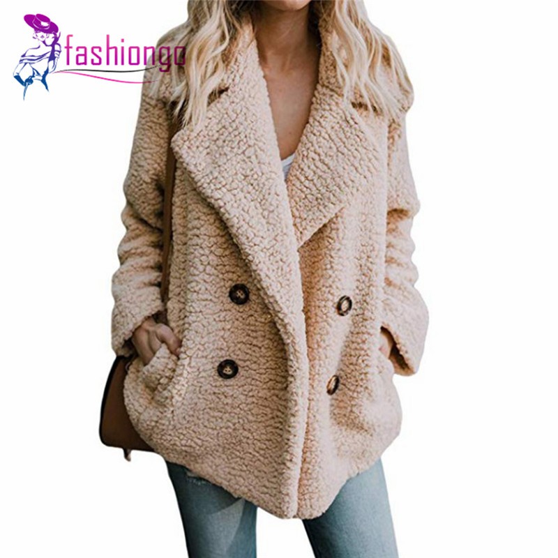 lapels faux fur coat