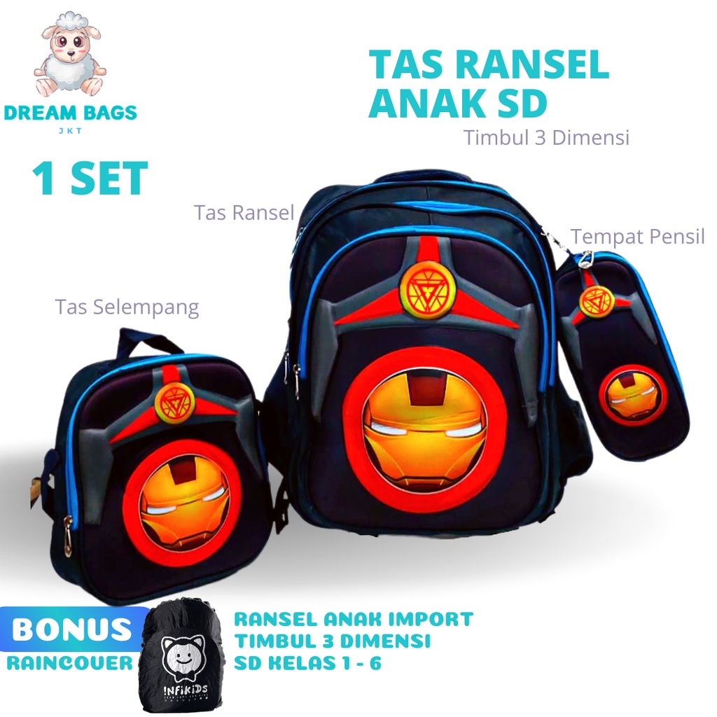 Tas Anak SD Laki Laki Import 1 SET DB-3185 Karakter