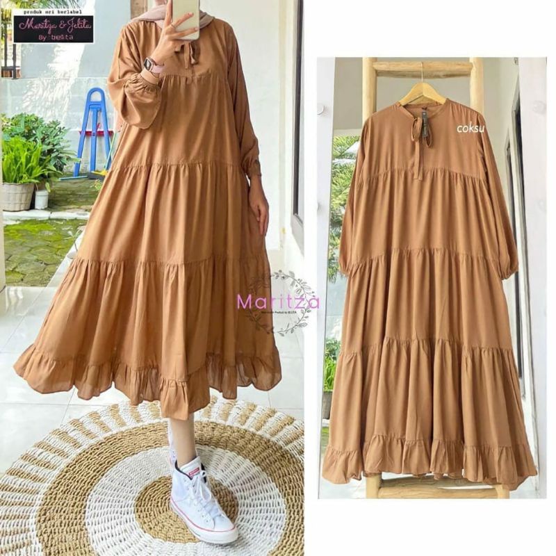 (NEW)Rachel Midi Dress/Long Tunik Wanita Terbaru/ L:12 tahun.xl tanggung.xxl dewasa