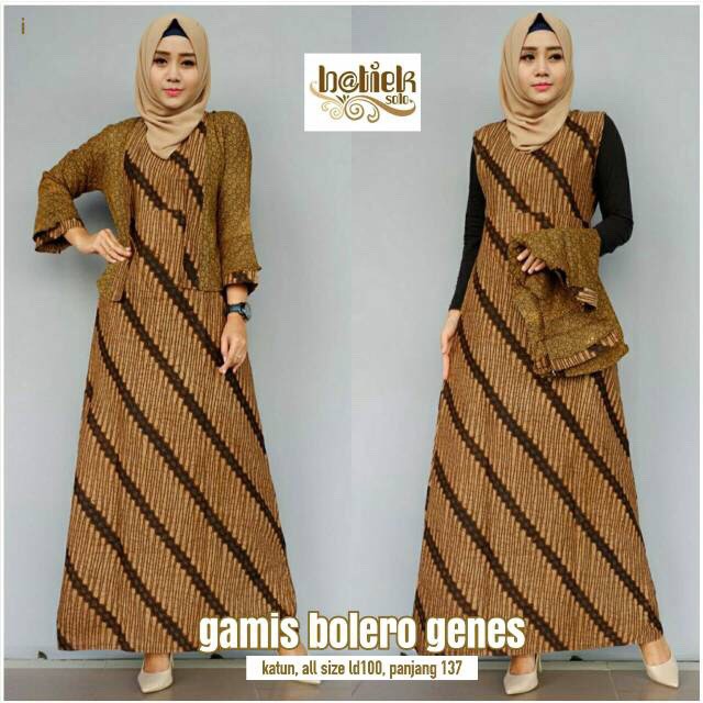 Gamis Bolero Genes 2in1 Lepasan Batik Modern Long Dress Muslim Sogan Batik Maxi Coklat