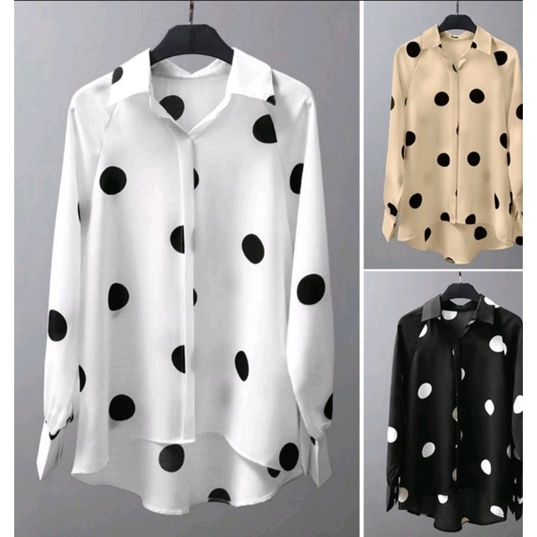 Kemeja Wanita Motif Polkadot Impor
