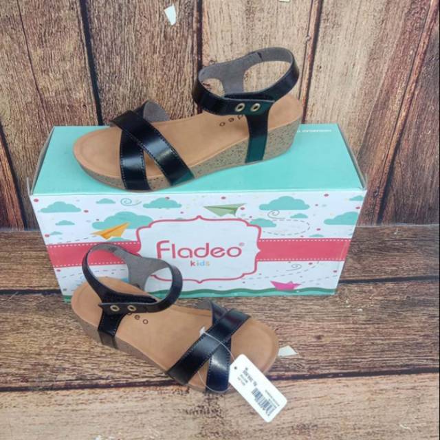 SANDAL TALI ANAK PEREMPUAN (Fladeo Kidz) HITAM - KG31 | SANDAL WEDGES ANAK | SANDAL ANAK