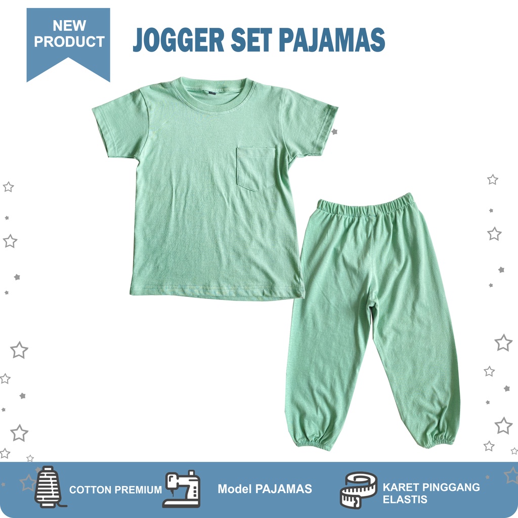 JOGGER SET Pajamas - Setelan Celana Jogger anak &amp; Kaos Polos bahan katun premium - 0 sd 5 tahun